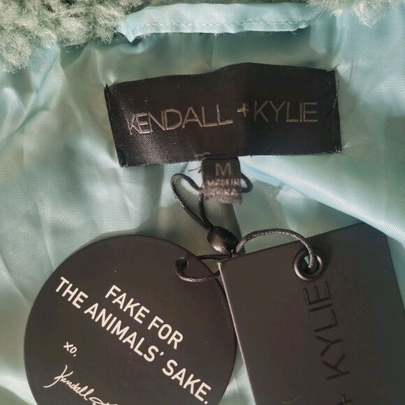 KENDALL + KYLIE Long Sherpa Peacoat in Kylie Green NWT Winter Coat Faux Fur Sz M - Picture 2 of 8